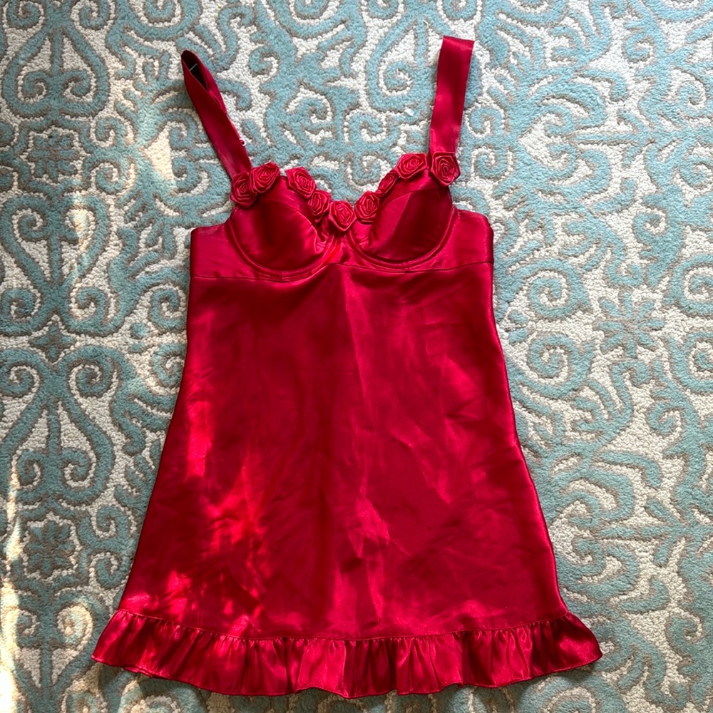 Red satin babydoll dress